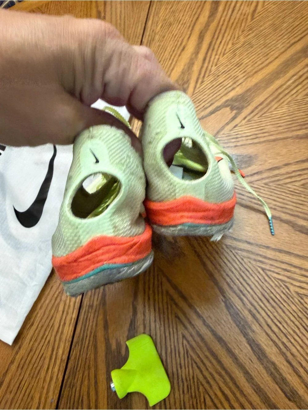 Nike Racing Shoes - Light Green with Orange Swoosh